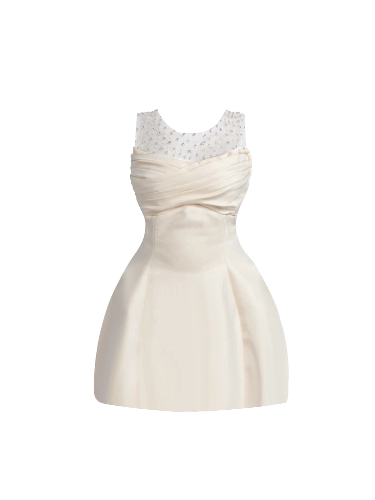 Princess Jewel Neck Splicing Sheer Tulle Mini Skirt Elegant Dates Looks A-Line Rhinestones Accent Pleated Short Dress AP4406