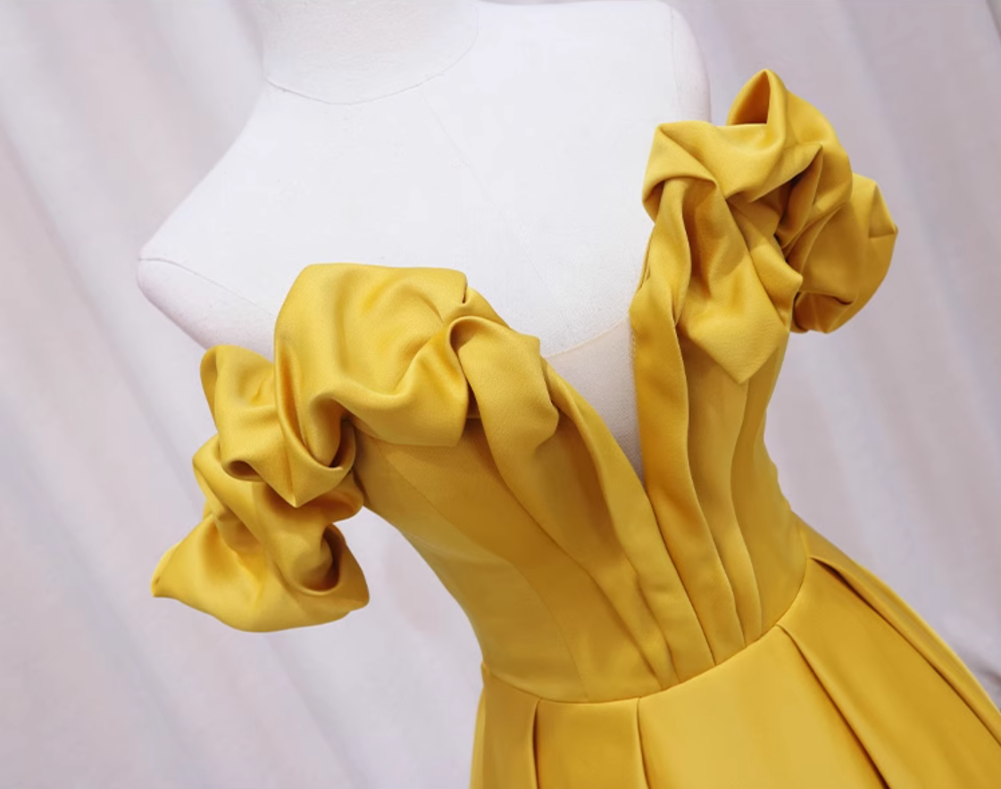 Y2K Style Off-Shoulder A-Line Sweet 16th Dresses Simple Yellow Ruffles Prom Dress AP4415