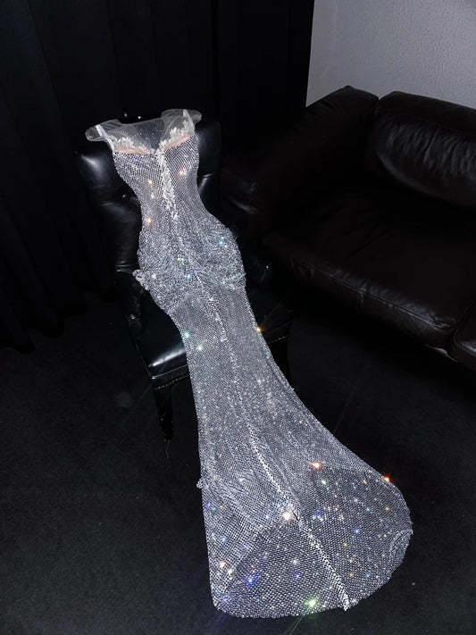 Fascinating Illusion Neck Sweet 16th Mermaid Evening Dresses Sparkly Sequins Rhinestones Prom Dress AP4429