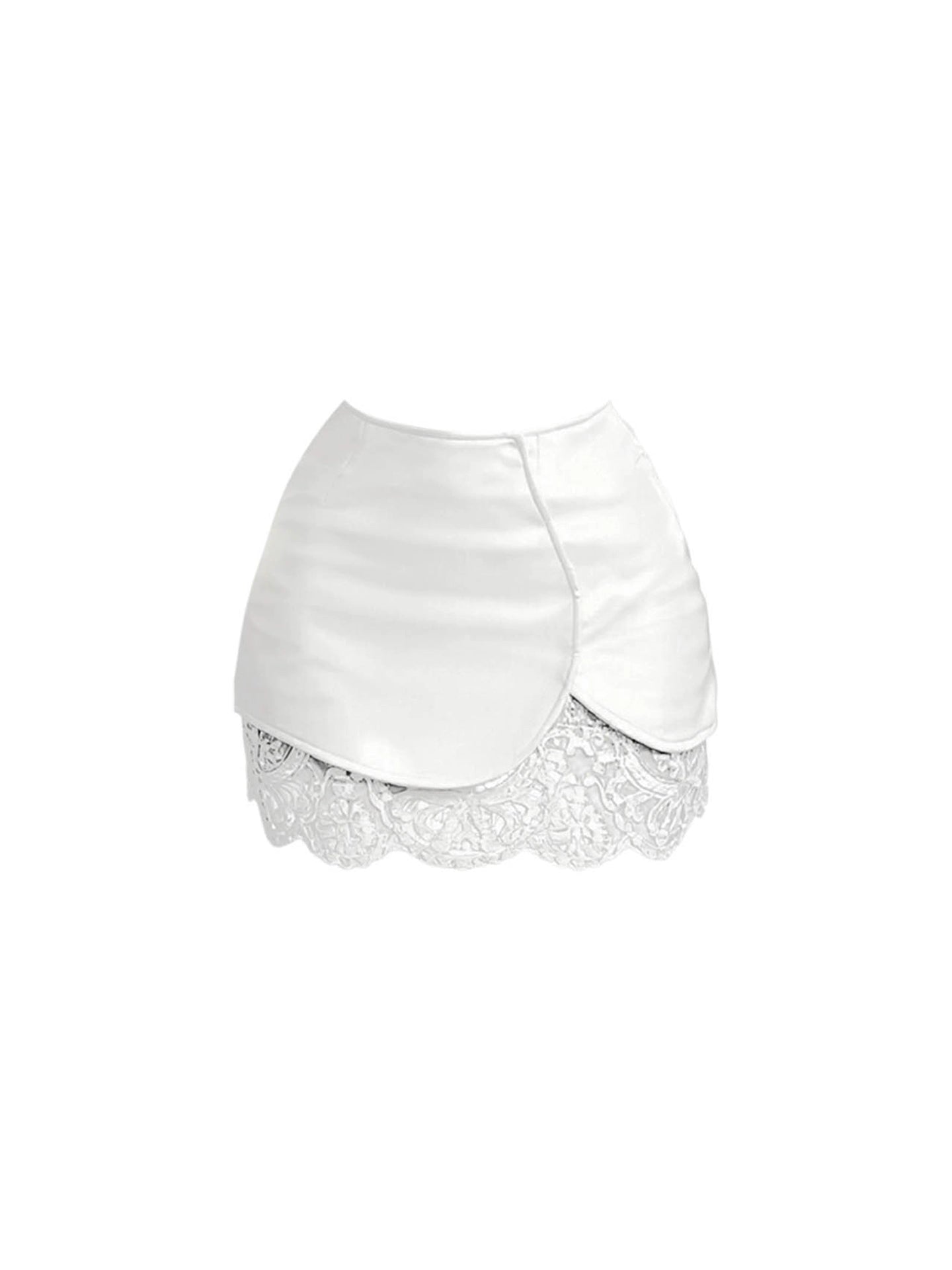 Dreamy V Neck 2-Piece Set Sheath White Mini Skirt Romantic Splicing Lace Long Sleeve Short Dress AP4450