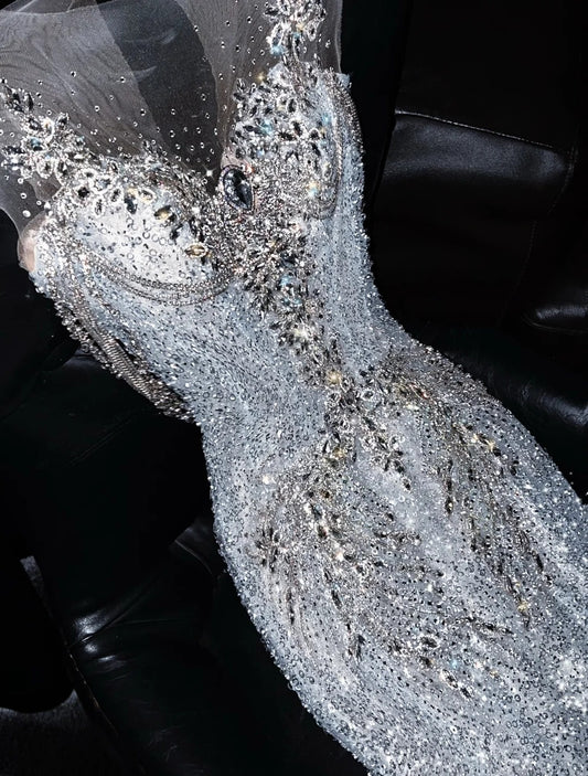 French Style Illusion Neck Sweet 16th Mermaid Dresses Charming Sequins Rhinestones Beading Prom Dress AP4463