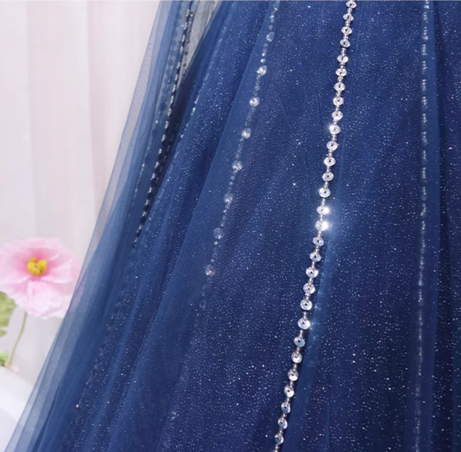 Flowy A-Line Jewel Neck Sweet 16th Gowns Tulle Long Sleeve Beading Sequins Rhinestones Prom Dress AP4466