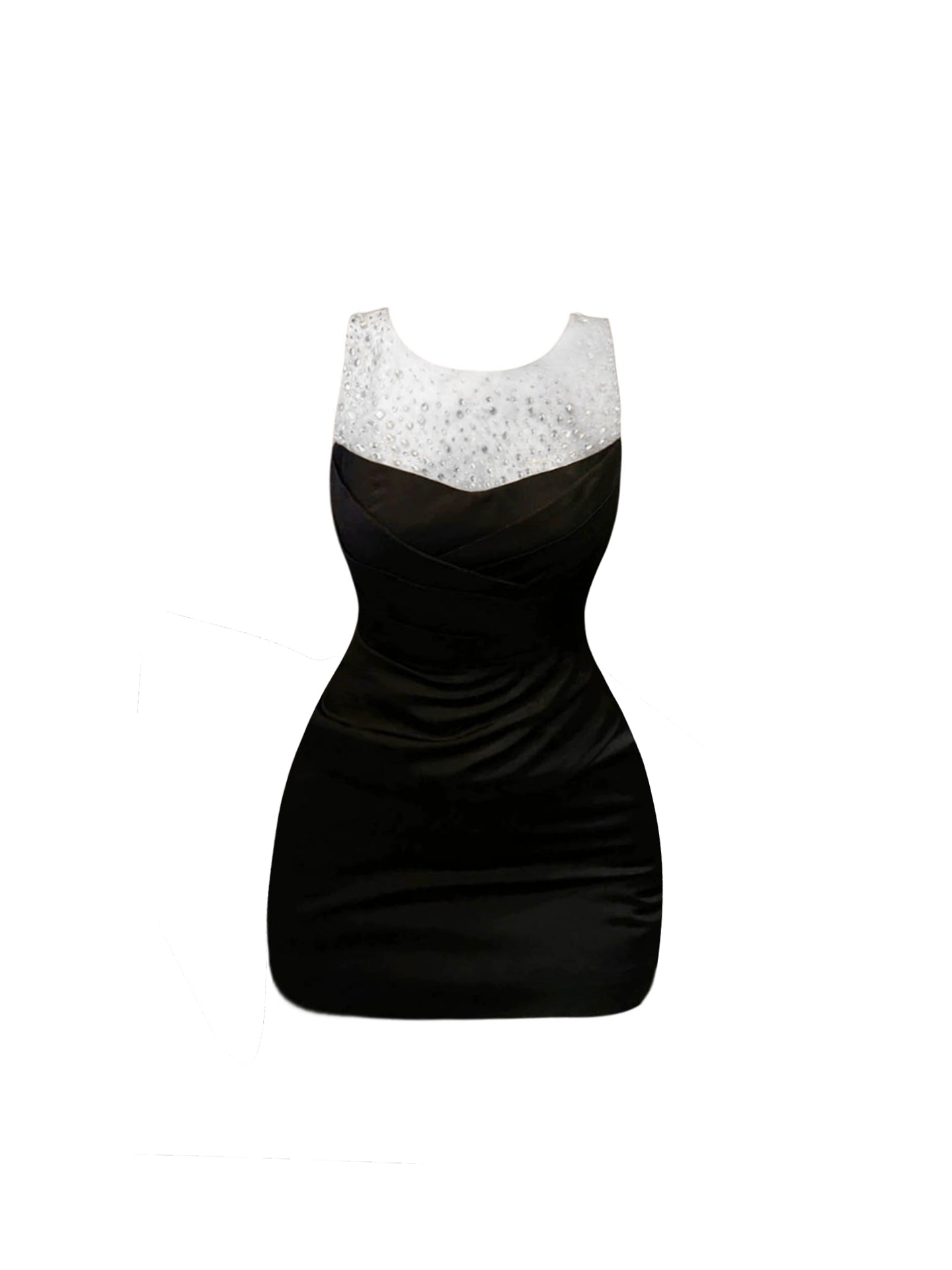 Hottie Outfit Jewel Neck Mini Skirt Sheath Vogue Sequins Accent Splicing Tulle Short Dress AP4489