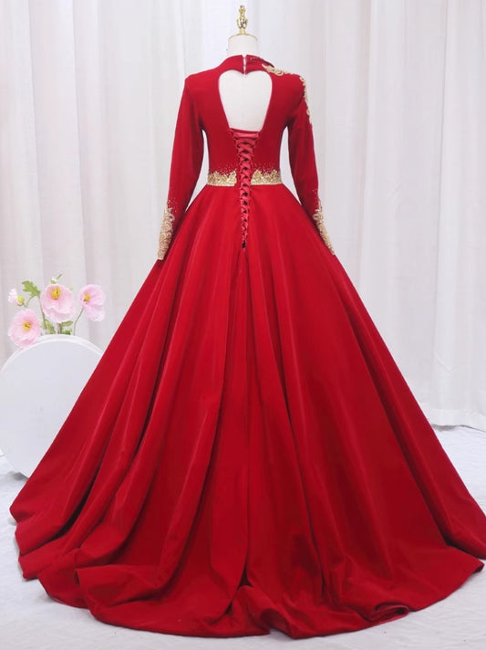 Enticing A-Line V Neck Formal Gowns Long Sleeve Backless Sequins Appliques Prom Dress AP4506