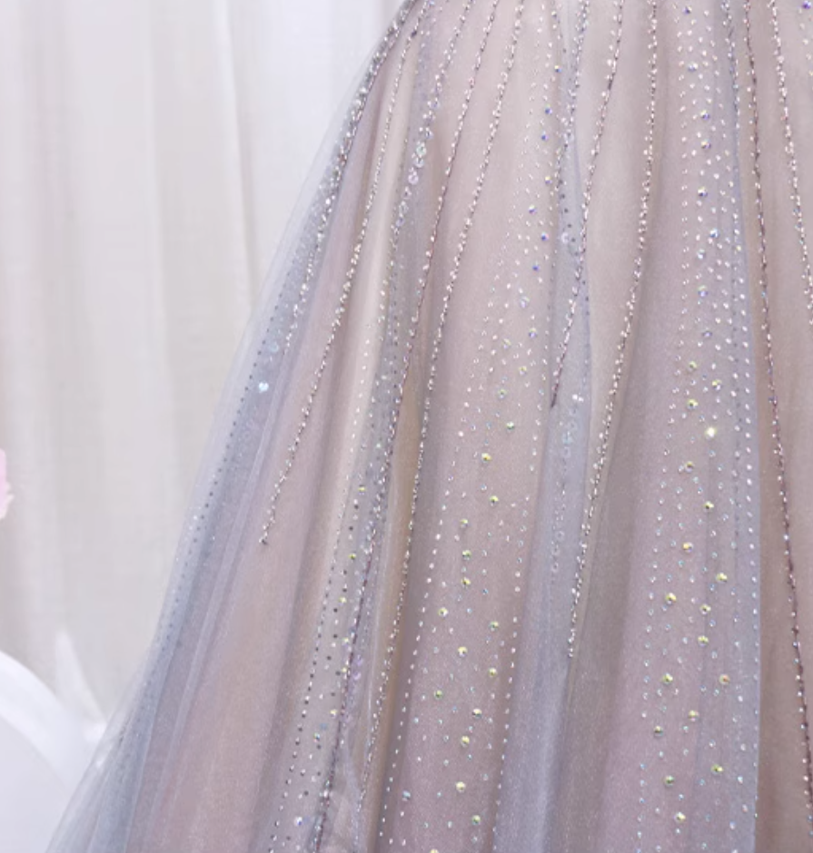 Luxurious A-Line Off-Shoulder Sweet 16th Evening Gowns Tulle Sequins Beading Prom Dress AP4514