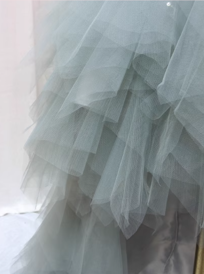 Glittering A-Line Strapless Birthday Gowns Feather Beading Sequins Tiered Tulle Homecoming Dress AP4551