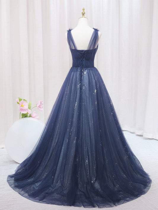 Gen Z Style A-Line Spaghetti Strap Sweet 16th Evening Dresses Sequins Beading Tulle Prom Dress AP4559