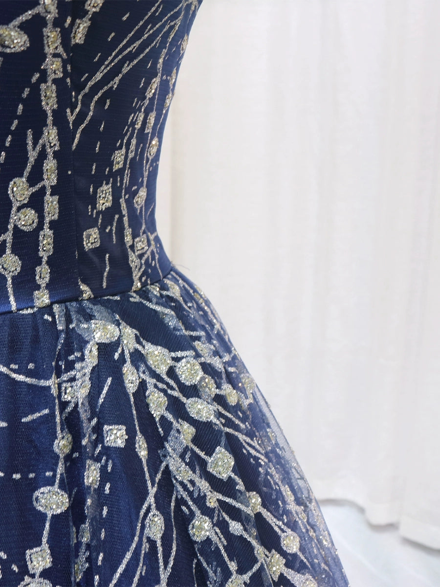 Casual A-Line V Neck Sweet 16th Gowns Sleeveless Sequins Prom Dress AP4561