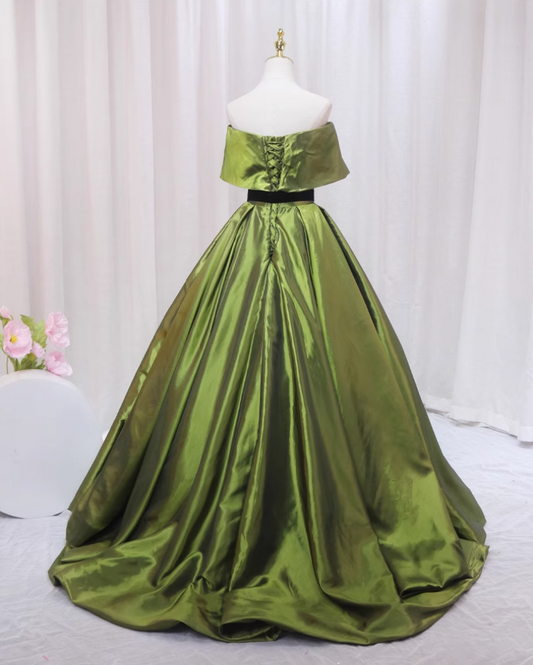 Fairy A-Line Off-Shoulder Sweet 16th Formal Gowns Bow Satin Prom Dress AP4565