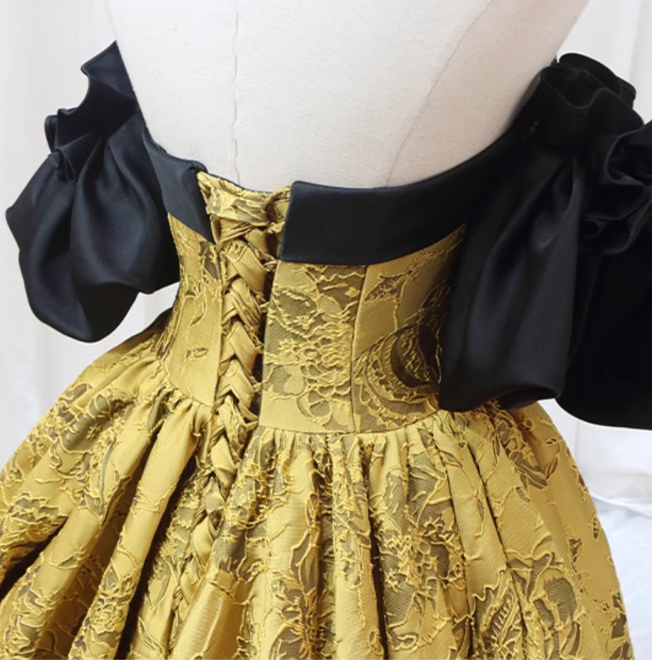Vintage A-Line Off-Shoulder Sweet 16th Formal Gowns Floral Jacquard Pleated Prom Dress AP4595