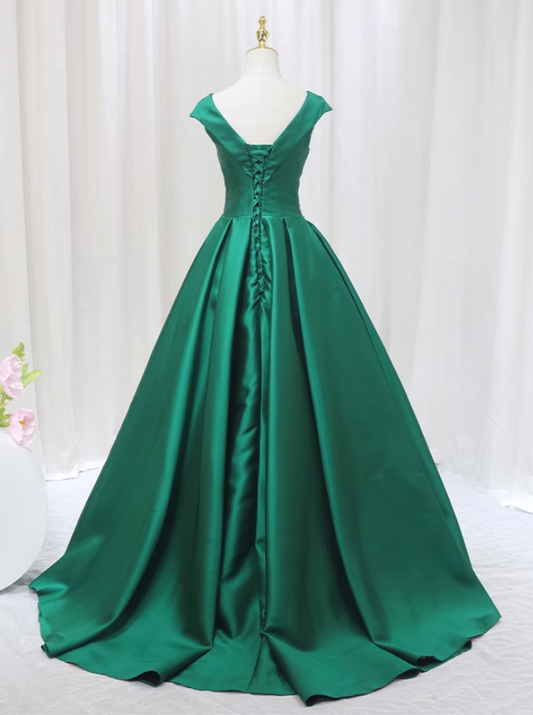 Dreamy A-Line V Neck Pleated Sweet 16th Evening Gowns Short Sleeve Rhinestones Beads Prom Dress AP4597