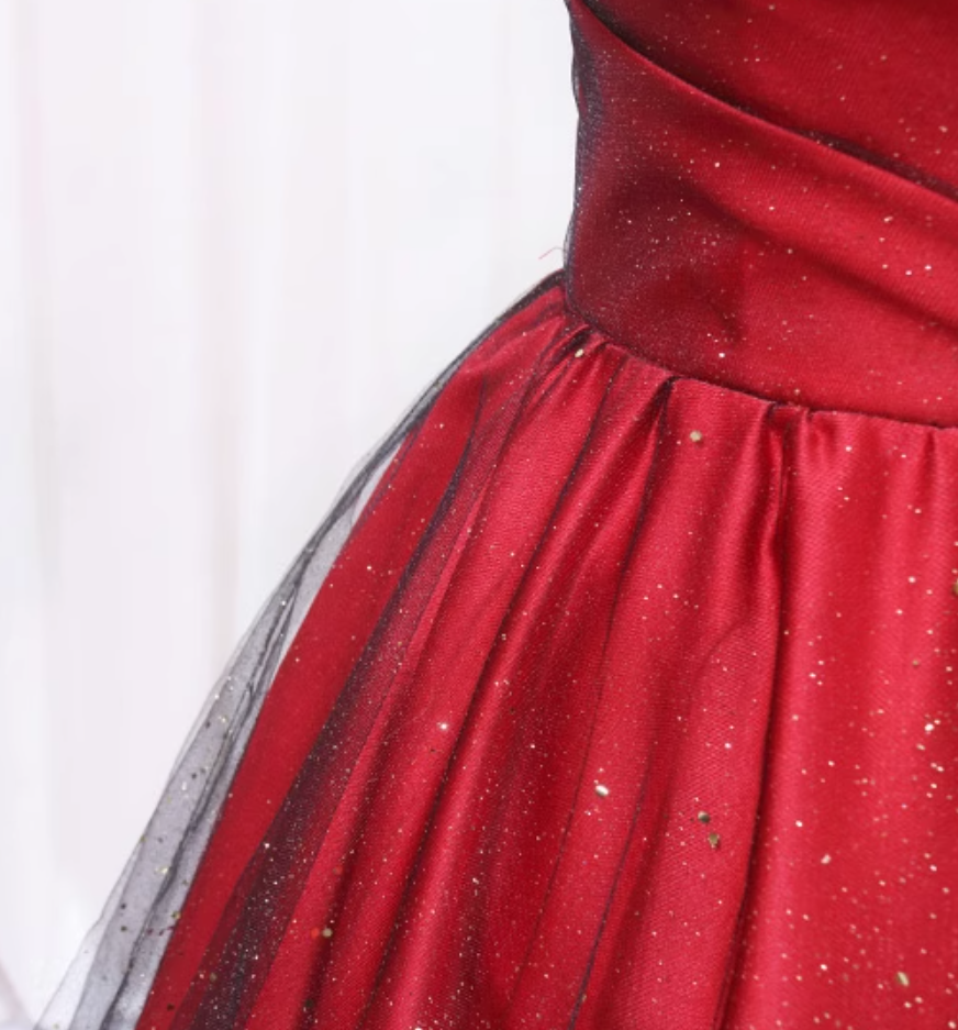 Stunning A-Line Off-Shoulder Sweet 16th Evening Gowns Glittering Sequins Tulle Red Pleated Prom Dress AP4605