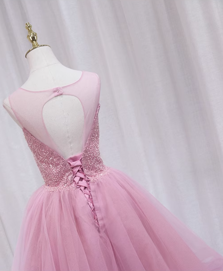 French Style Jewel Neck Sequins Tulle Birthday Dresses Beading A-Line Backless Homecoming Dress AP4610