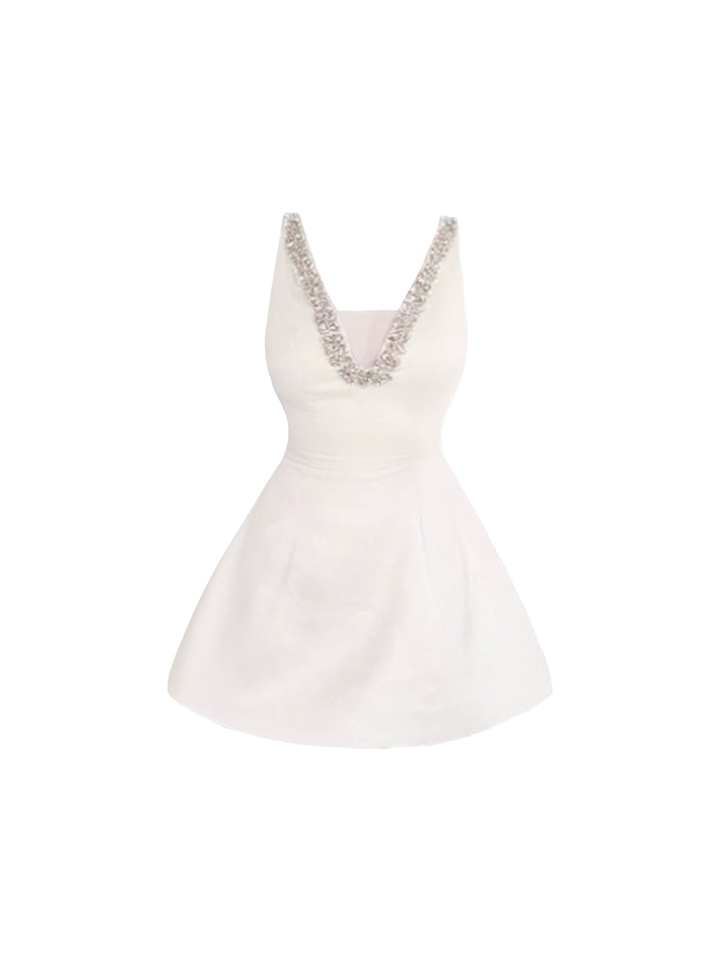 Adorable Beaded V Neck Parties & Gatherings Mini Skirt Classical Trimmed Mesh A-Line White Short Dress AP4616