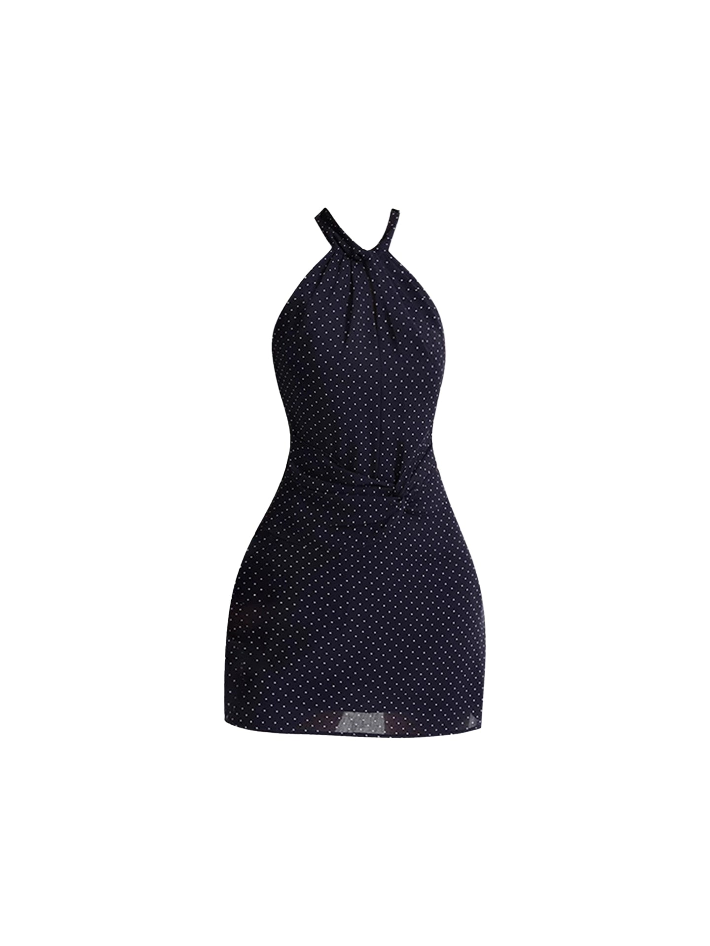 Stylish Bodycon Polka Dots Mini Skirt Retro Slim-Fit Ruched Waist Halter Short Dress AP4618