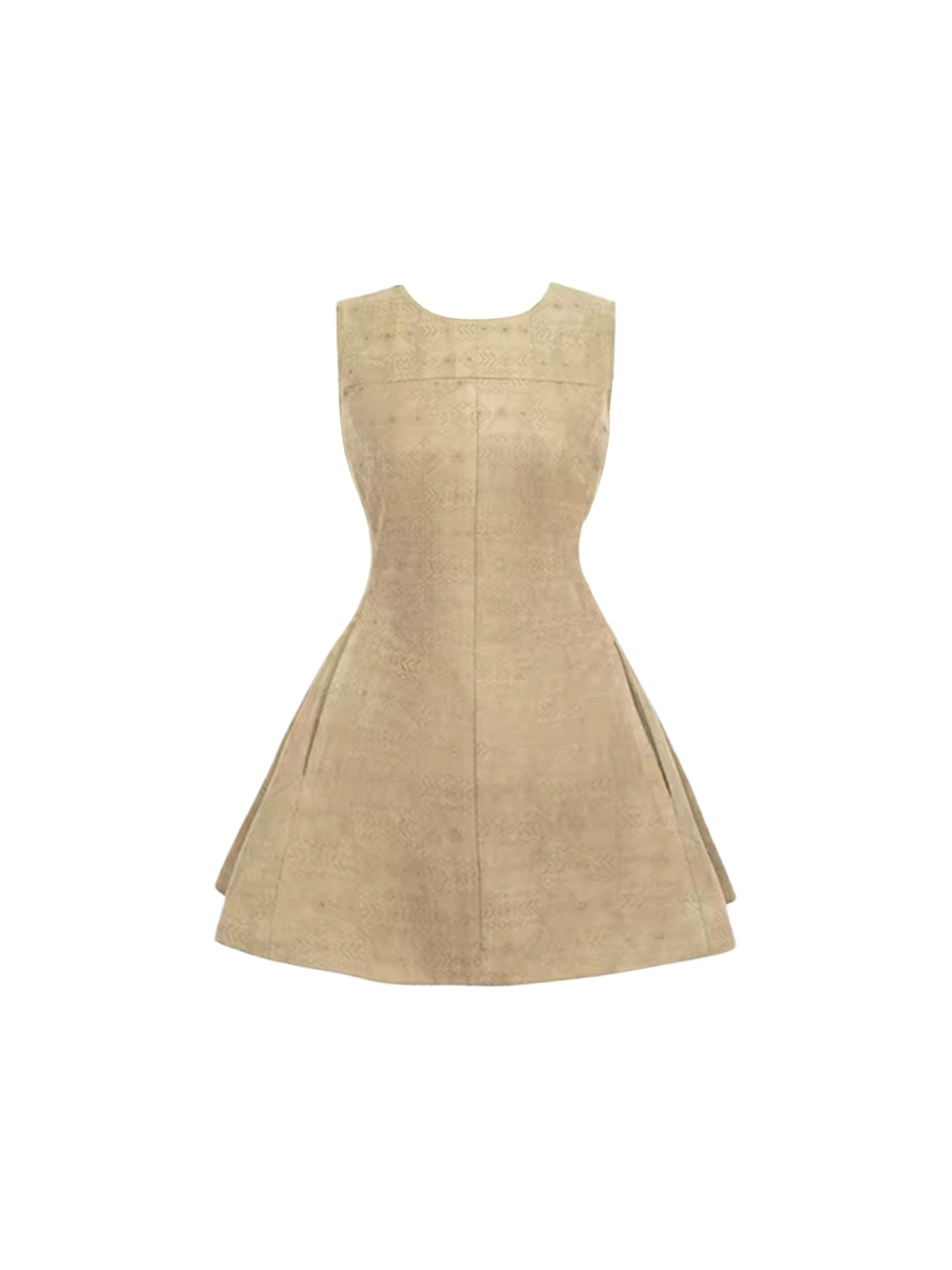 Gen Z Style Crew Neck Sleeveless Social Outings Mini Skirt Vintage A-Line Textured Fabric Fitted-Waist Short Dress AP4631