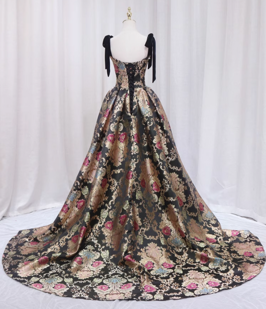 Boho-Inspired A-Line Spaghetti Strap Sweet 16th Evening Dresses Floral Jacquard Prom Dress AP4637