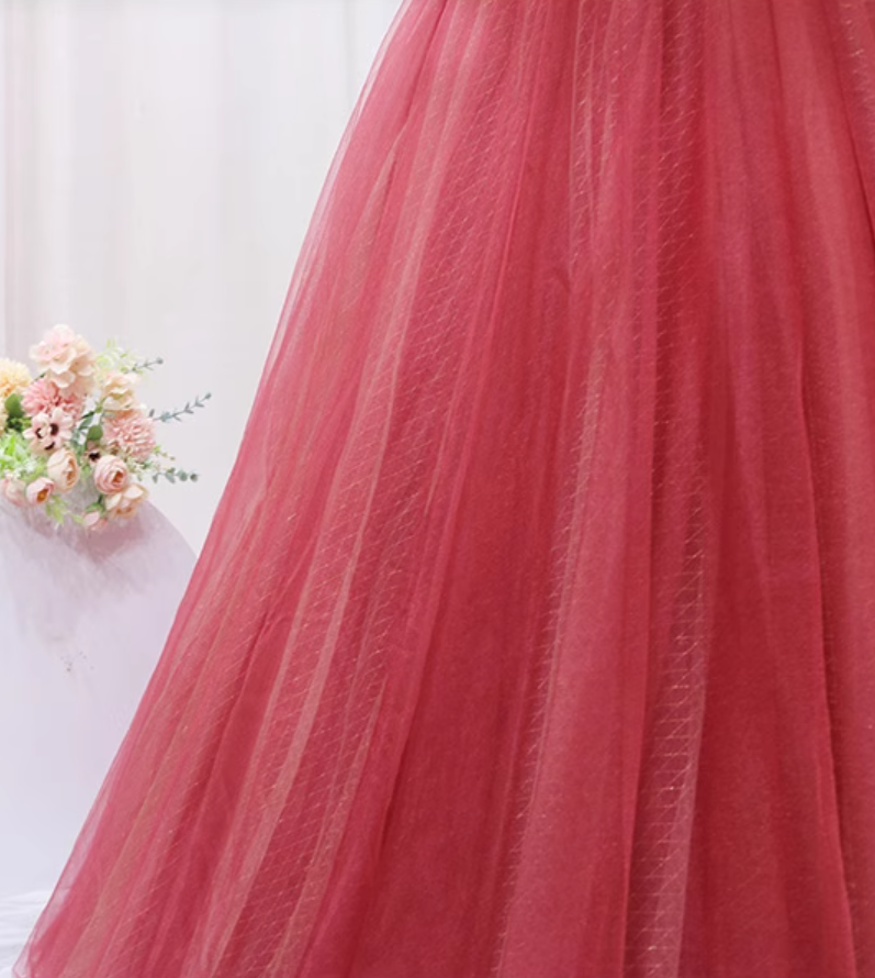 Enchanting A-Line Off-Shoulder Evening Gowns Tulle Trim Sequins Beaded Prom Dress AP4642