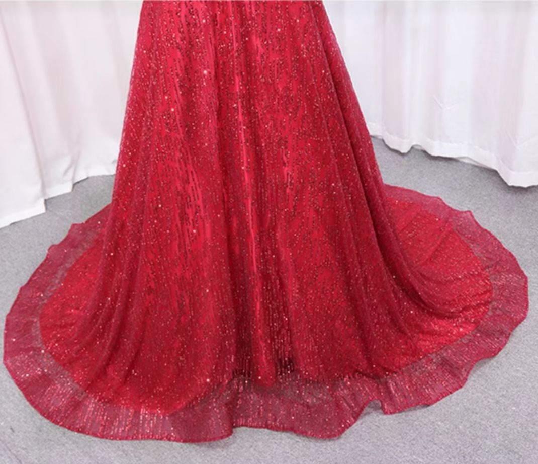 Shiny Off-Shoulder A-Line Sweet 16th Evening Gowns Sequins Tulle Red Prom Dress AP4650