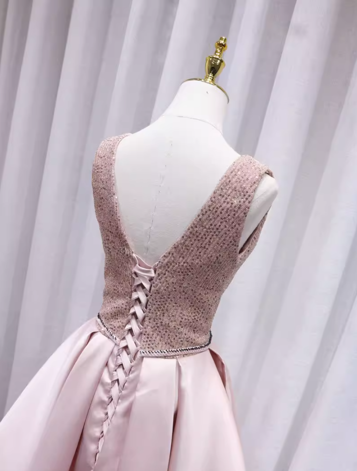 Ornate V Neck A-Line Birthday Dresses Sequins Lace-Up Homecoming Dress AP4655