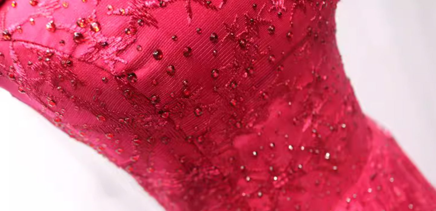 Pretty Off-Shoulder A-Line Sweet 16th Gowns Sequins Red Tulle Beaded Prom Dress AP4697