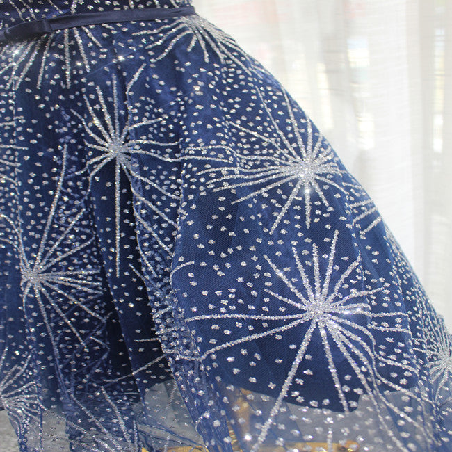 Fancy Off-Shoulder A-Line Birthday Dresses Sequins Blue Tulle Homecoming Dress AP4699