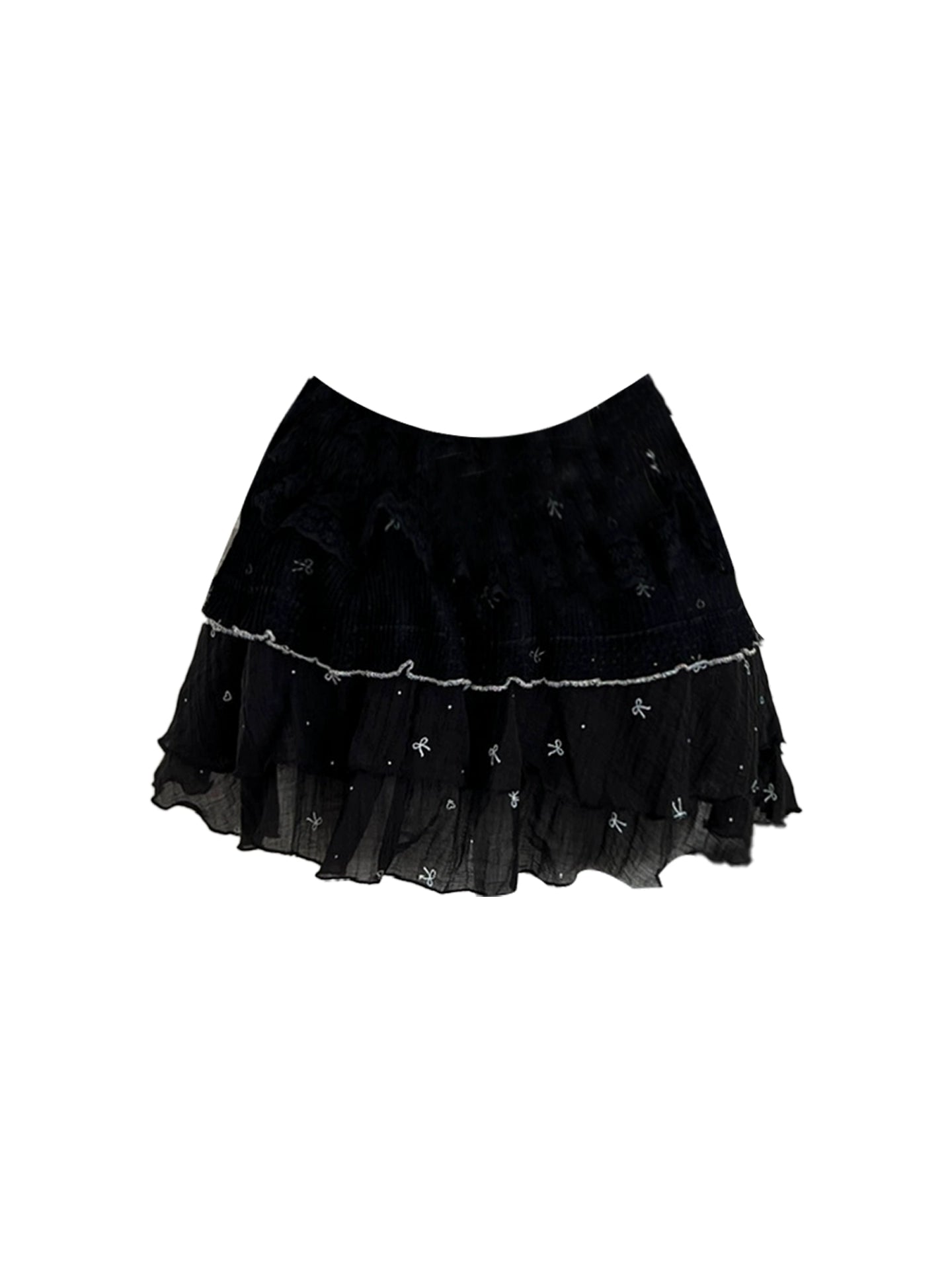 Splendid Beige & Black Printed Bustier Black Tiered Tulle Mini Skirt Hottie 2-Piece Set Bow Accents Ruffles A-Line Strapless Short Dress AP4720