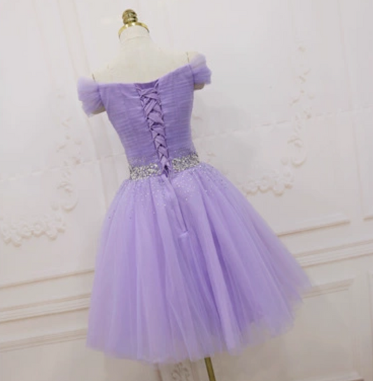 Romantic Off-Shoulder A-Line Birthday Dresses Sequins Beads Pleated Tulle Homecoming Dress AP4725