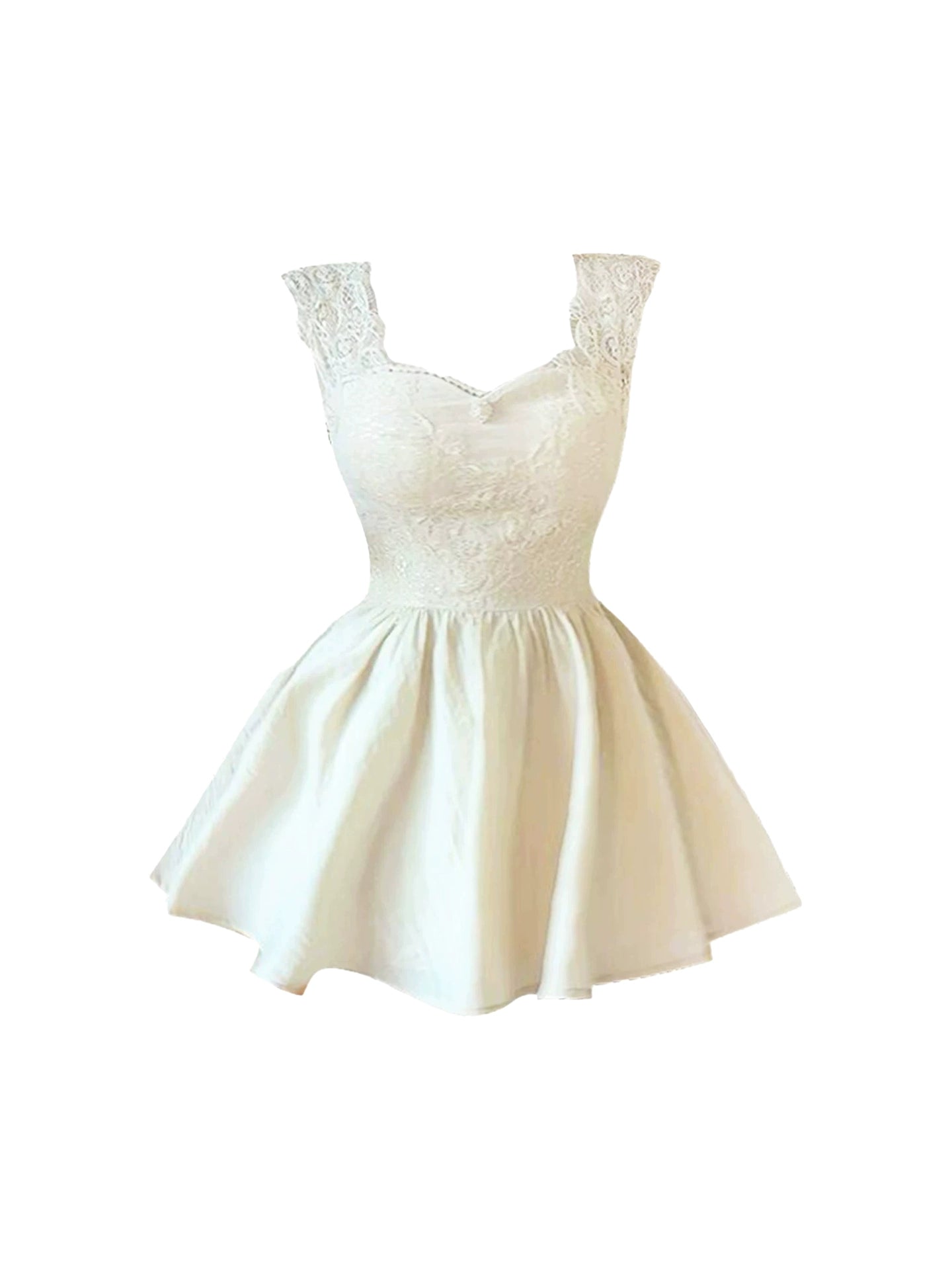 Glam Sleeveless Lace Bodice Heart Neckline Mini Skirt Sweet Floral Accent A-Line Flared Short Dress AP4743