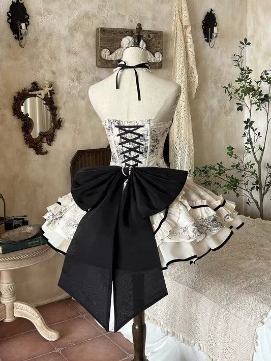 Sexy Floral A-Line Strapless Tiered Birthday Dresses Beading Bows Ruffles Homecoming Dress AP4764