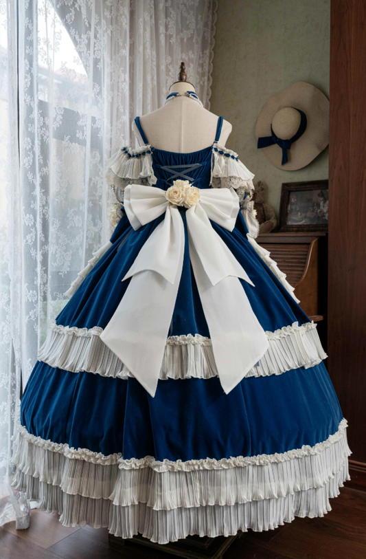 Pretty A-Line Off Shoulder Velvet Sweet 16th Gowns Handmade Flowers Lace Rhinestones Bows Prom Dress AP4766