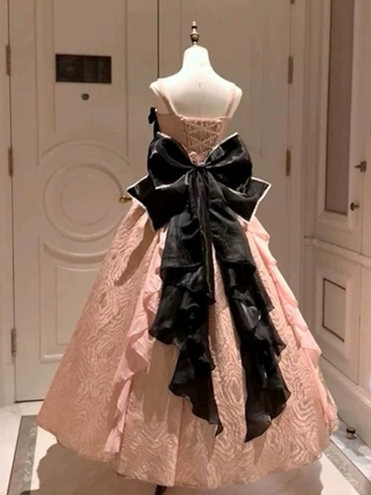 Gen Z Style Spaghetti Strap A-Line Beading Sweet 16th Dresses Bows Handmade Flowers Prom Dress AP4770