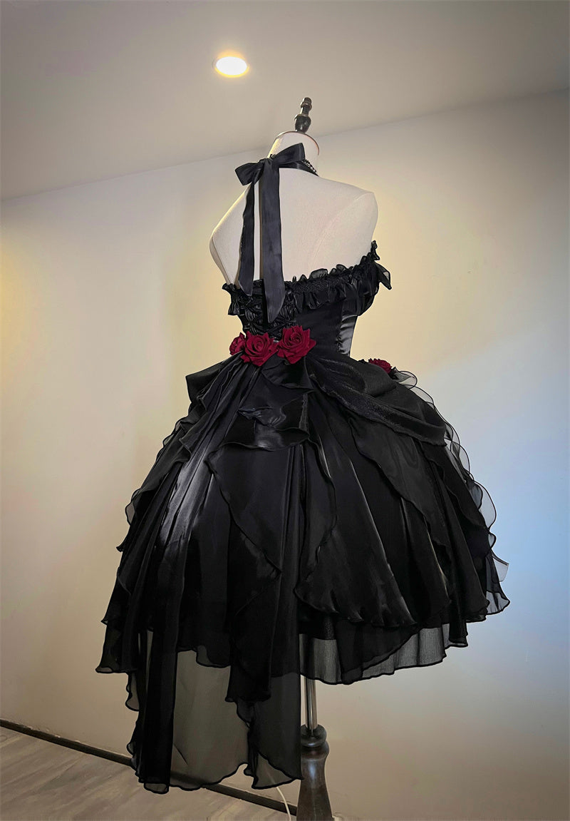 Gothic-Style A-Line Halter Neck Birthday Dresses Beads Handmade Flowers Bows Backless Homecoming Dress AP4778