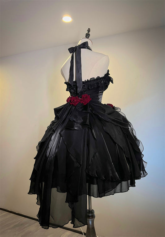 Gothic-Style A-Line Halter Neck Birthday Dresses Beads Handmade Flowers Bows Backless Homecoming Dress AP4778