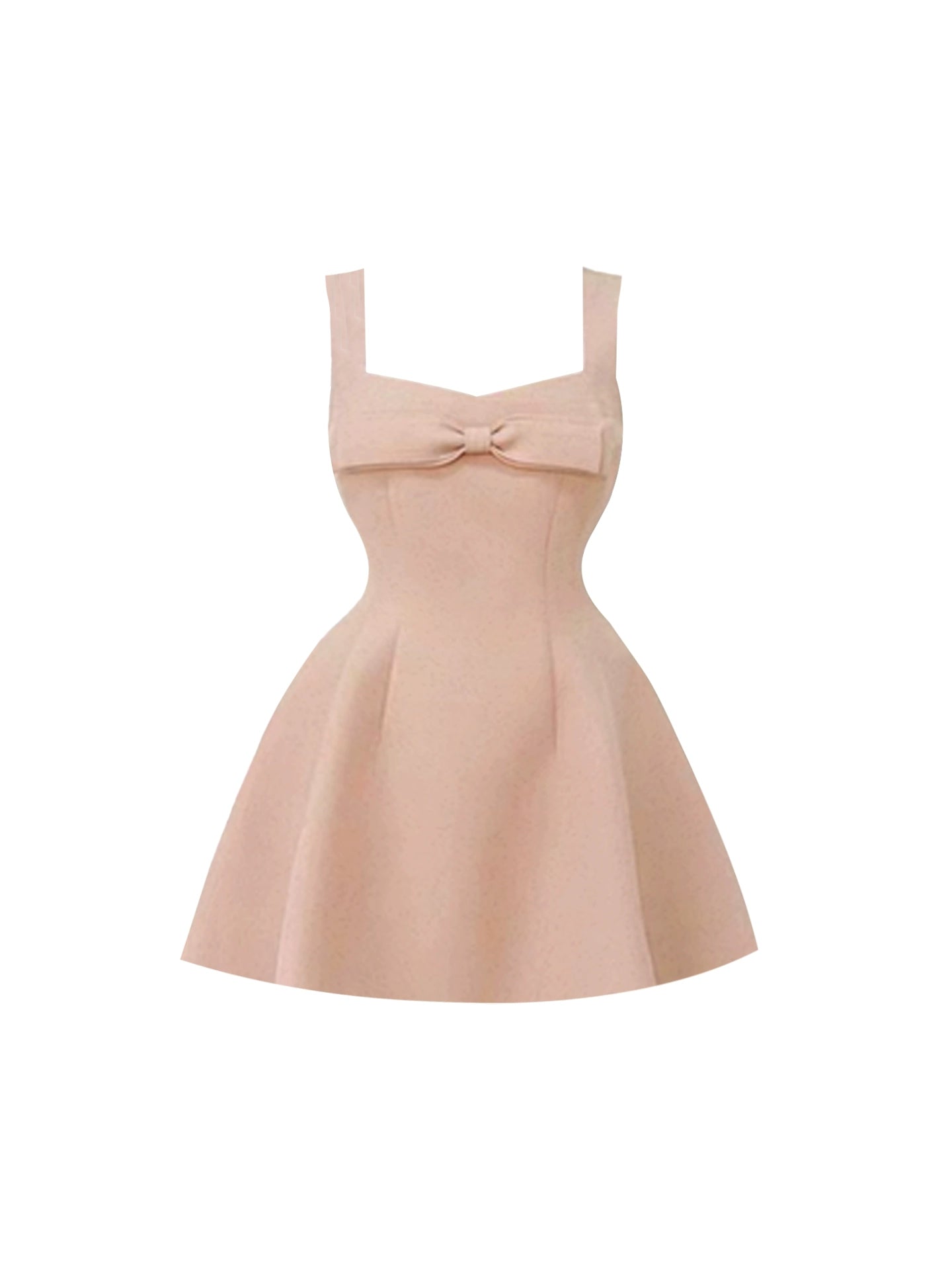 Luxury Pastel Pink Square Neck Spaghetti Strap Mini Skirt Simple Front Bow Flared A-Line Short Dress AP4801