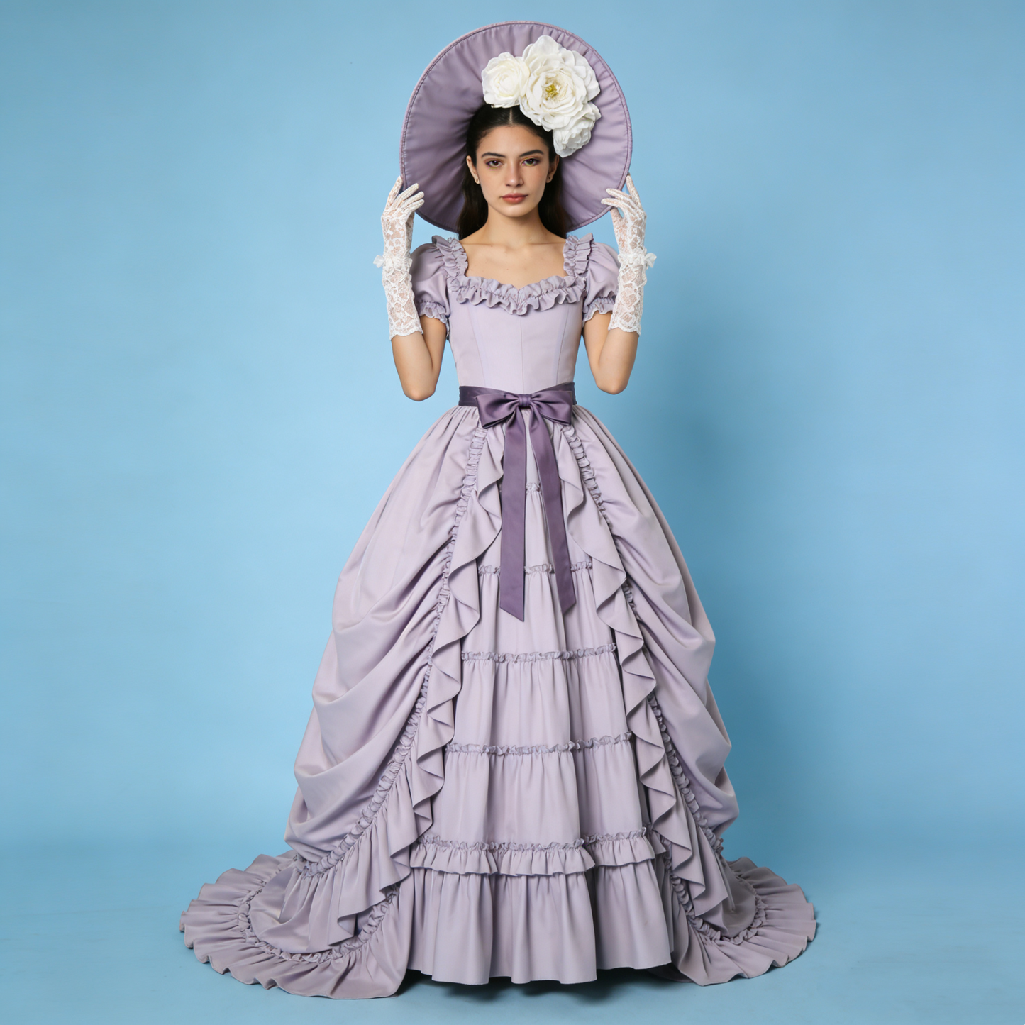 Artistic Square Neck A-Line Sweet 16th Evening Gowns Bow Puff Short Sleeve Ruffles Tiered Prom Dress AP4809