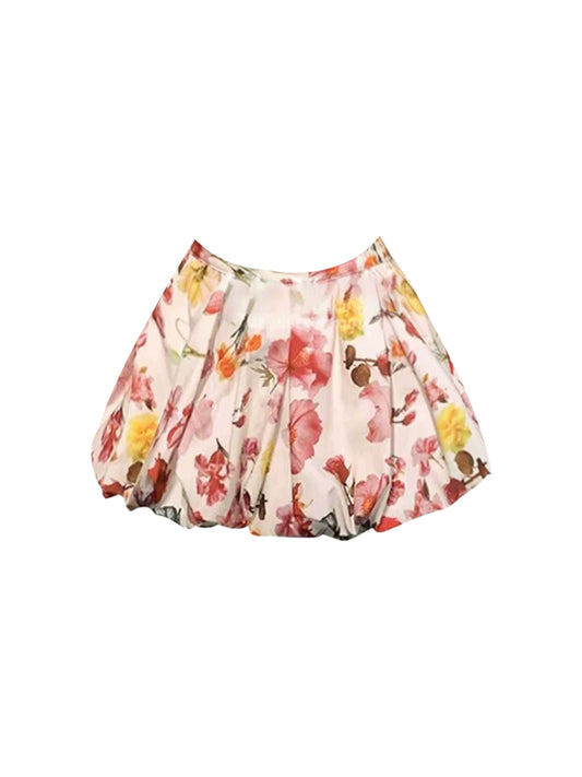 Vogue Corset Top Outdoor Dates Puff A-Line Mini Skirt Vibrant Floral 2-Piece Set Strapless Short Dress AP4836