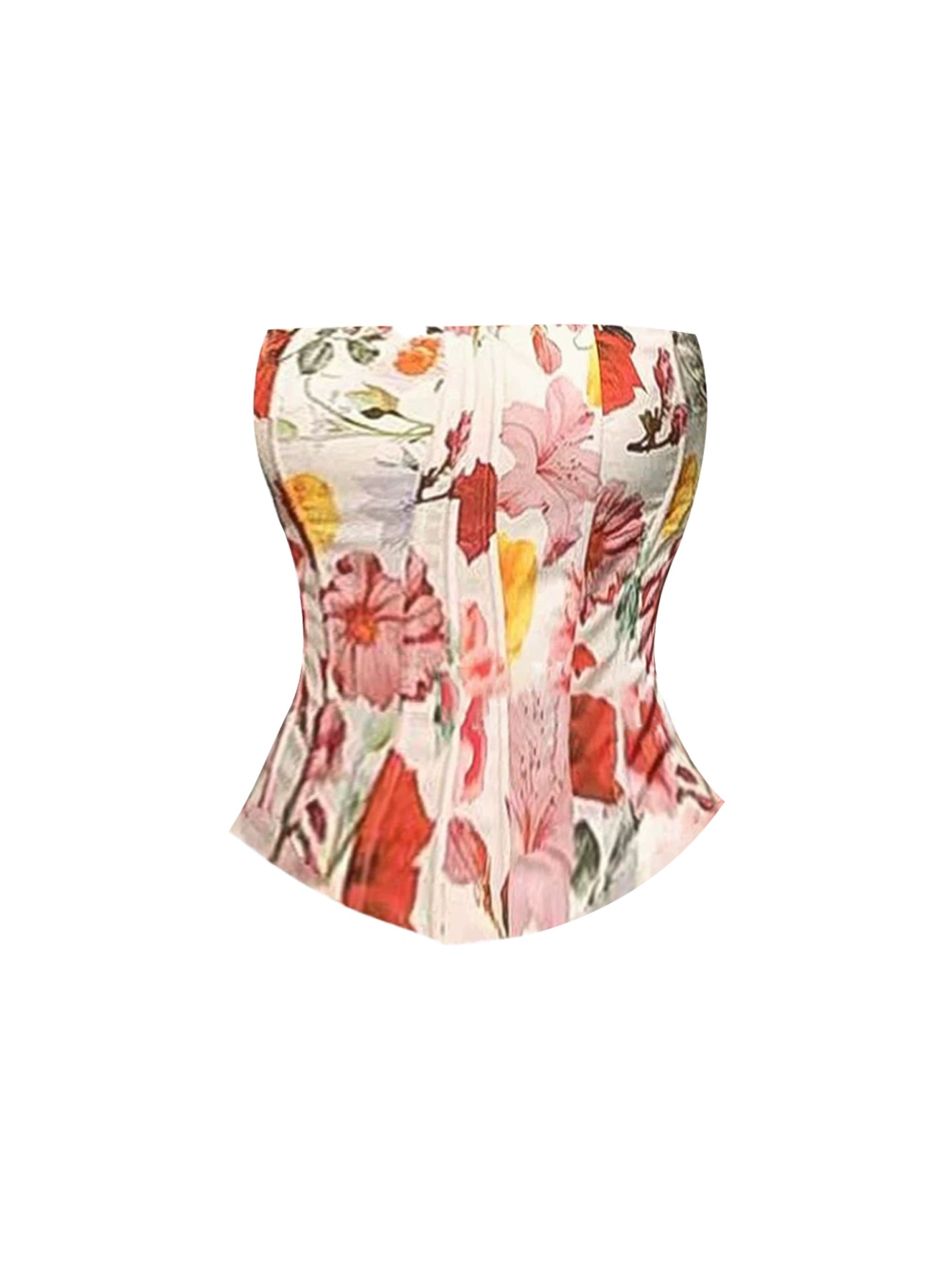 Vogue Corset Top Outdoor Dates Puff A-Line Mini Skirt Vibrant Floral 2-Piece Set Strapless Short Dress AP4836