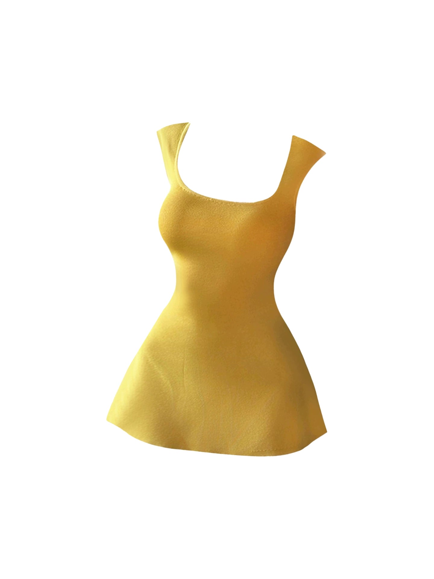 Hottie Bright Yellow Sleeveless Square Neck Mini Skirt Simple Waist-Cinched Fitted Design Short Sleeve A-Line Short Dress AP4843