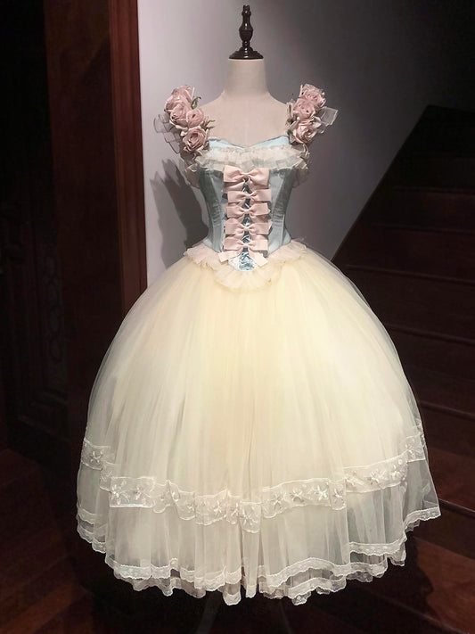 Exquisite A-Line Off Shoulder Layered Tulle Sweet 16th Gowns Handmade Flowers Bows Lace Prom Dress AP4849