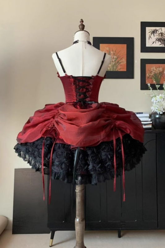 Fresh A-Line Spaghetti Strap Red Birthday Gowns Bows Lace Beading Handmade Flowers Crystal Homecoming Dress AP4864