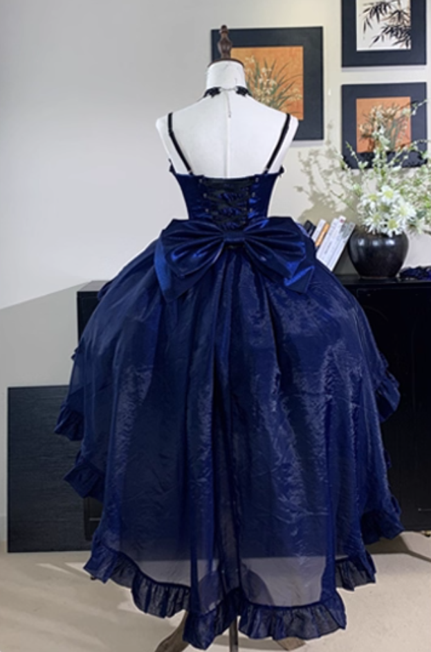 Voluminous A-Line Spaghetti Strap Handmade Flowers Birthday Gowns Crystal Bows Lace Beading Homecoming Dress AP4865