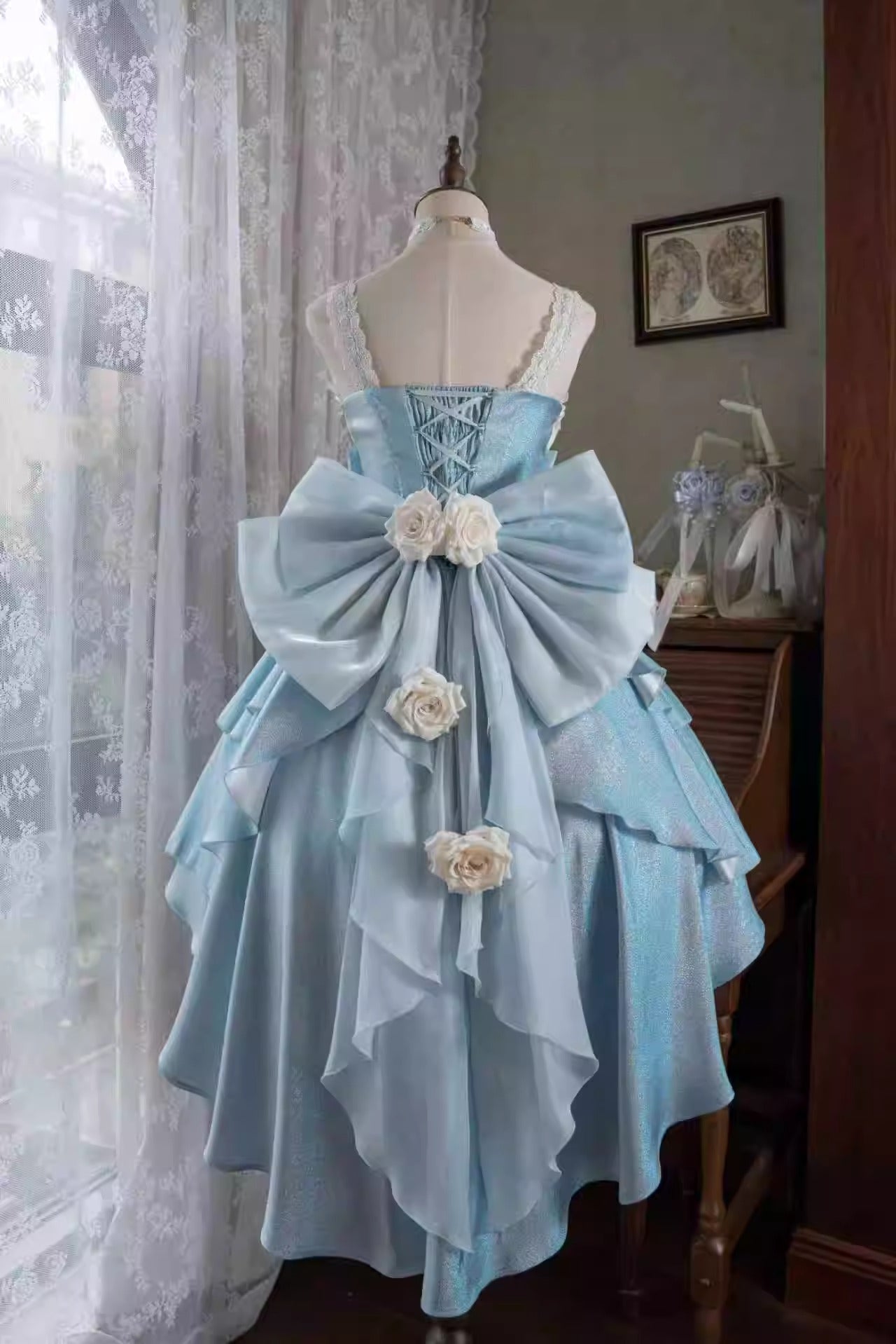 Dopamine Style A-Line Spaghetti Strap Ruffles Birthday Gowns Bows Handmade Flowers Crystal Beading Homecoming Dress AP4899