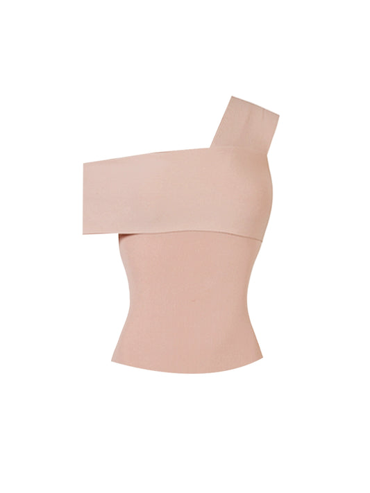 Exquisite Blush Pink One-Shoulder Top Sheath Midi Dress Minimalism Date Nights 2-Piece Set Light Gray Long Dress AP4930