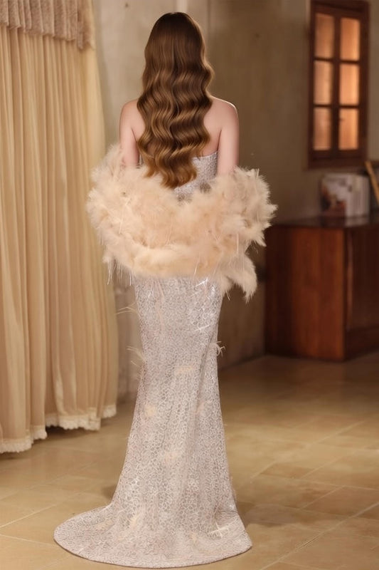 Victorian-Inspired Strapless Sweet 16th Mermaid Dresses Feather Beading Sequins Prom Dress AP4943