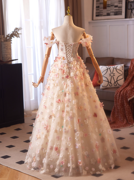 Flowy A-Line Off-Shoulder Sweet 16th Dresses Sequins Appliques Tulle Prom Dress AP4978