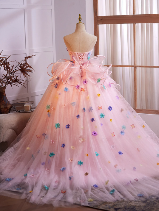 Dopamine Style V Neck A-Line Sweet 16th Evening Dresses Appliques Beading Ruffles Tulle Prom Dress AP4980