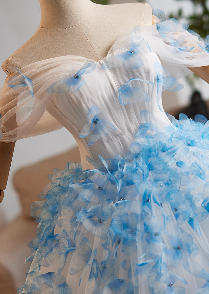 Attractive Off-Shoulder A-Line Sweet 16th Dresses Butterflies Beaded Sequins Tulle Prom Dress AP4990
