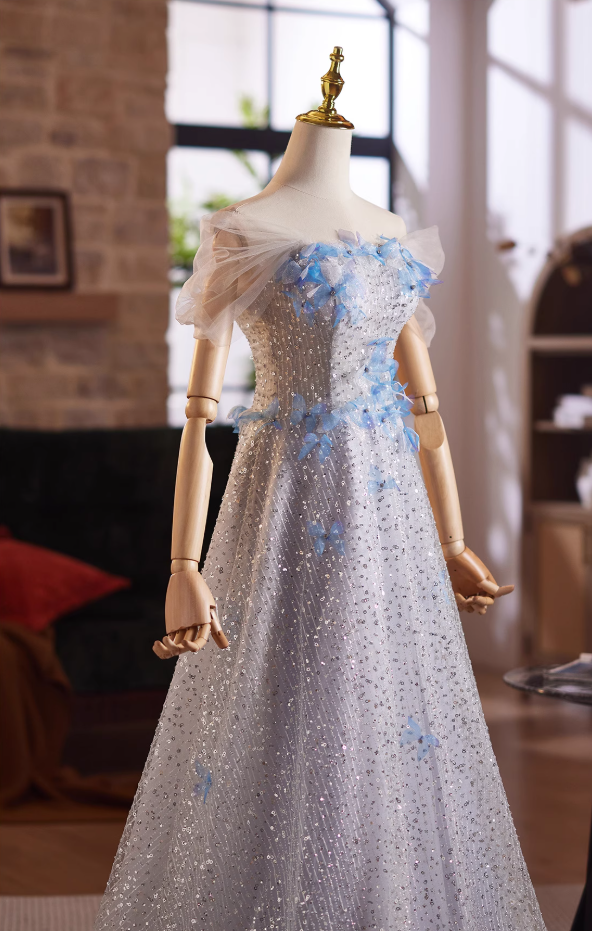 Luxury Off-Shoulder A-Line Sweet 16th Dresses Appliques Sequins Beaded Tulle Prom Dress AP5029