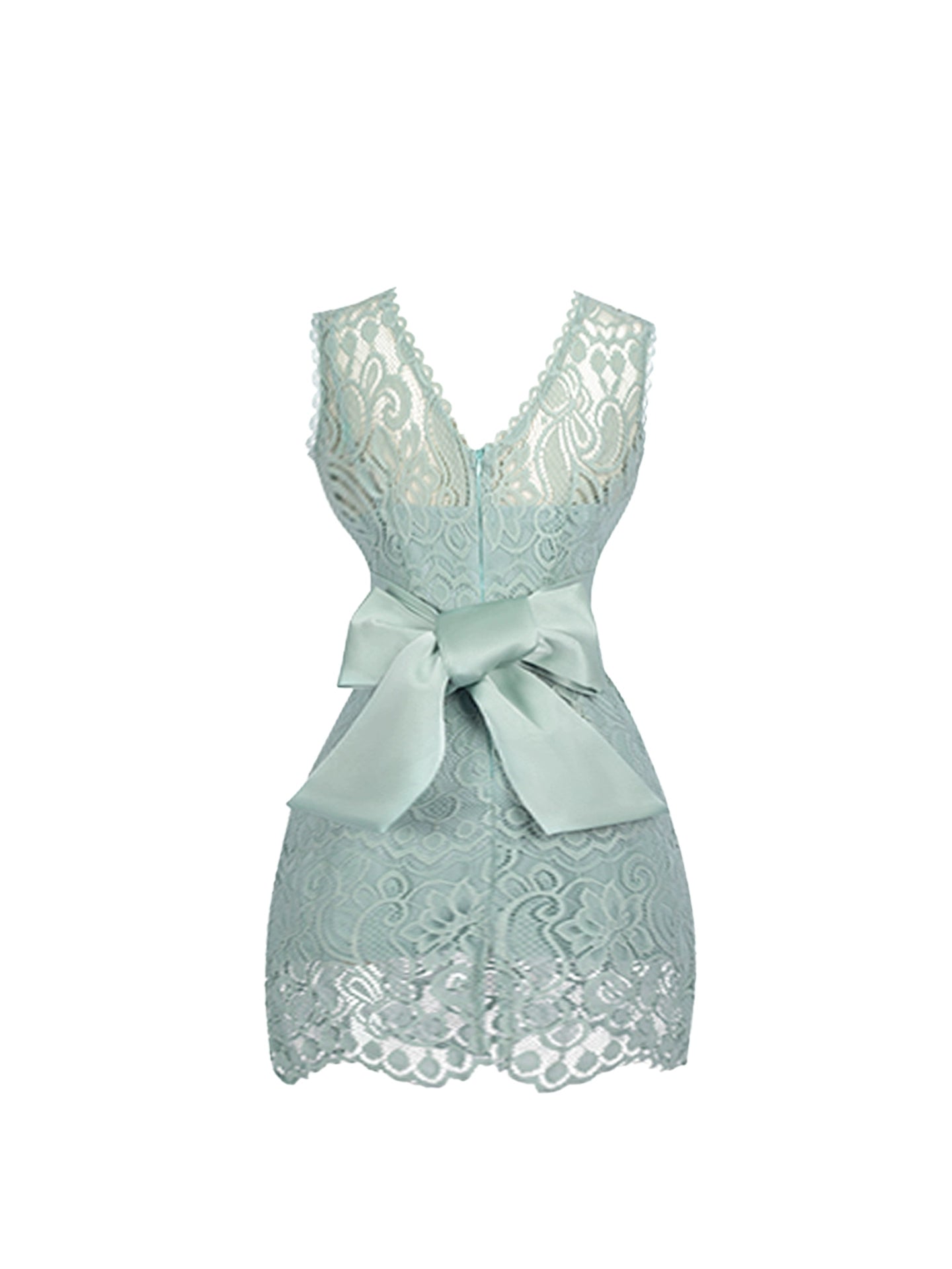 Alluring Mint Green Sleeveless Lace Sheath Mini Skirt Vogue Date Nights Oversized Satin Bow Jewel Neck Short Dress AP5040